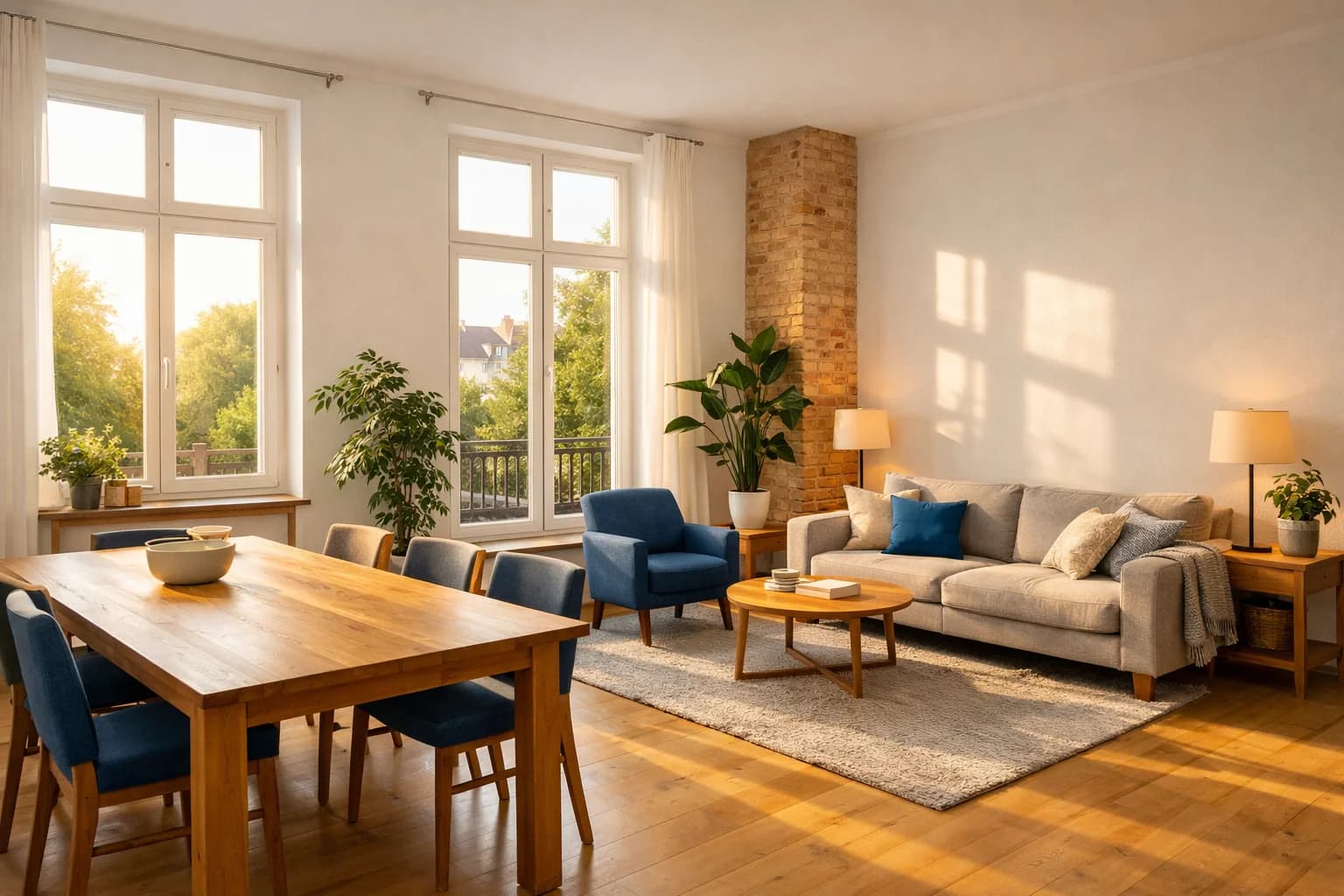 Einrichtung von BUDDY & RESPECT – heller Gemeinschaftsraum mit warmem Licht